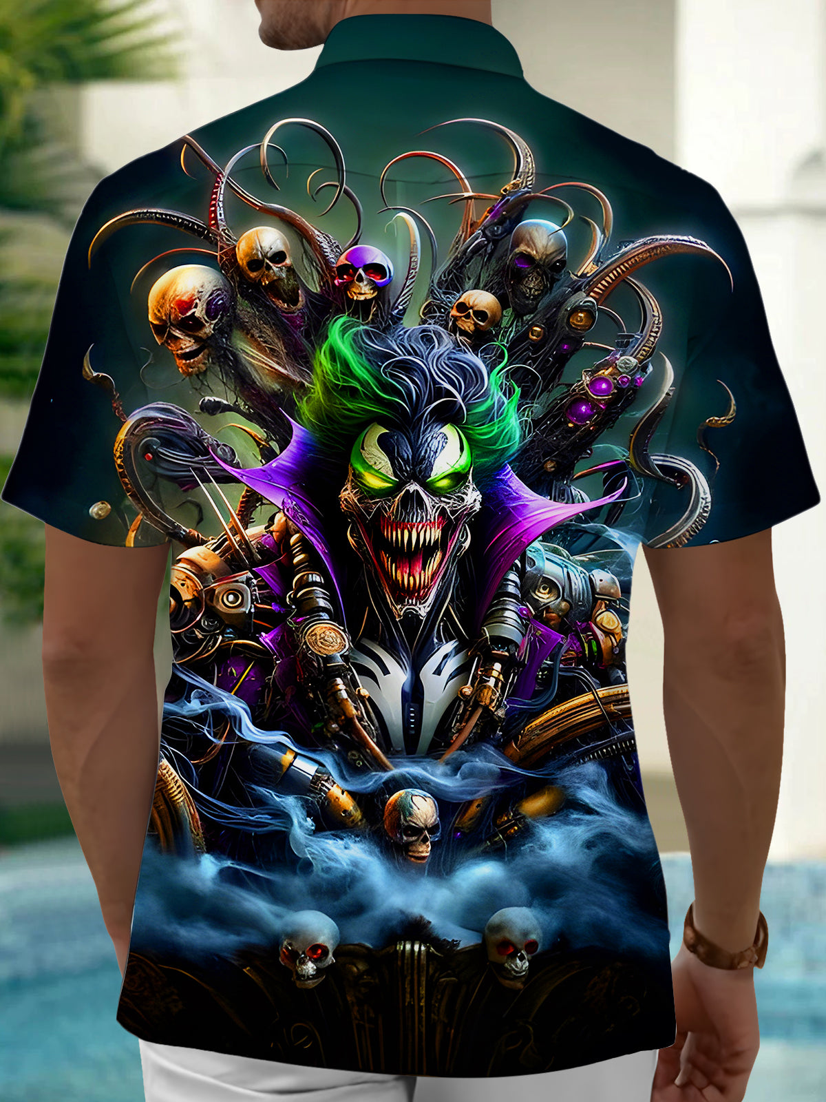 Funny Abstract Skull Men's Pocket Short Sleeve Shirts