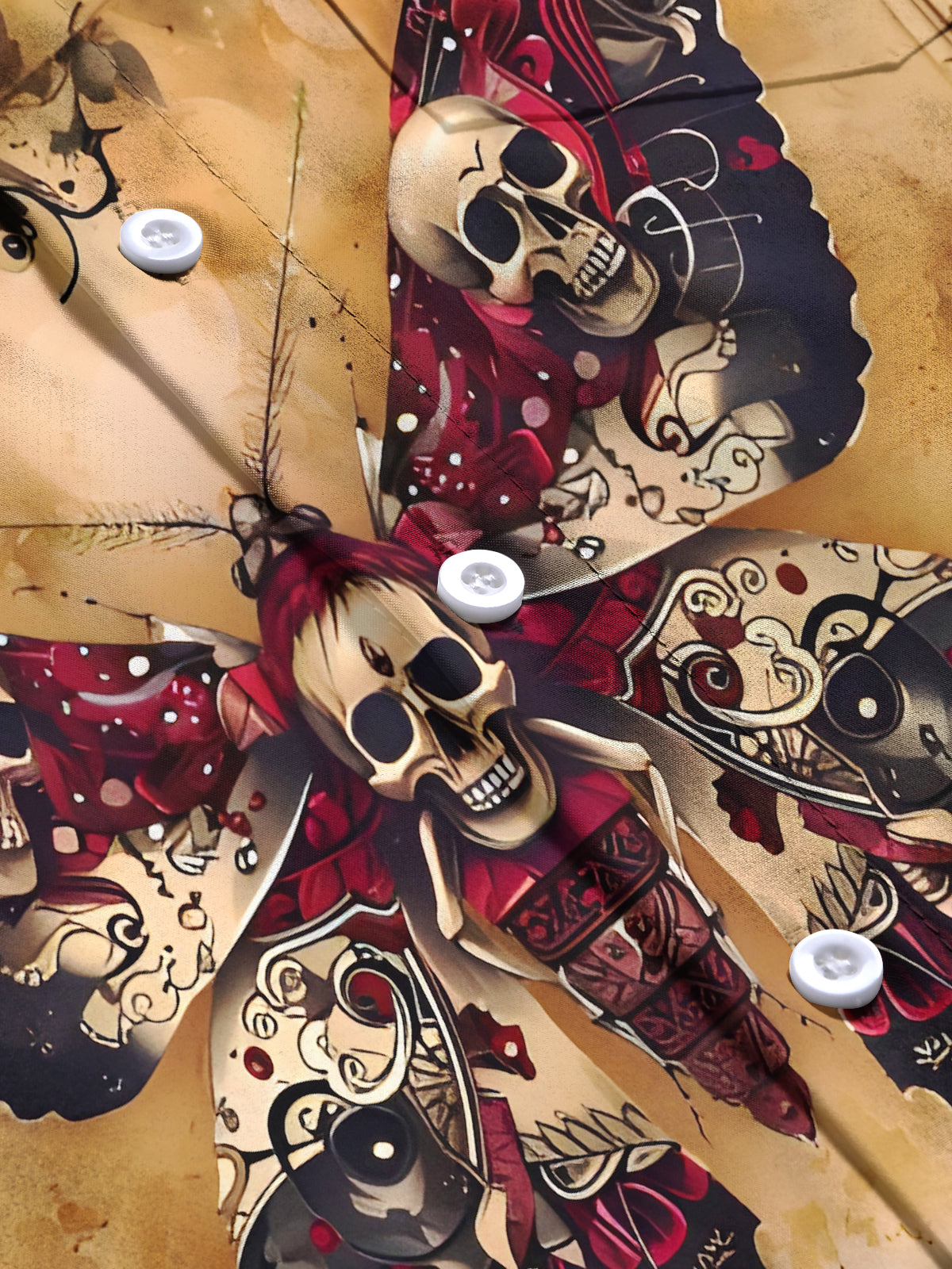 Retro Skull Butterfly Men's Pocket Short Sleeve Shirts