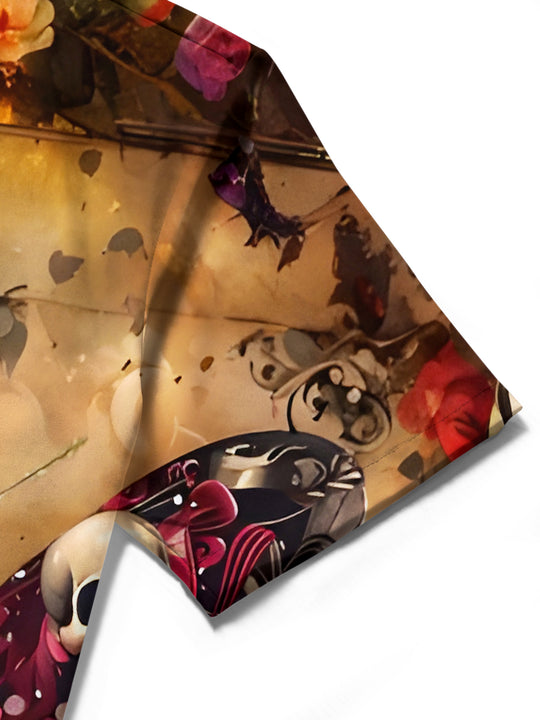men's butterfly print shirt close-up short sleeve