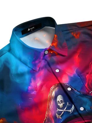 Men's skeleton anchor print short sleeve shirt side view