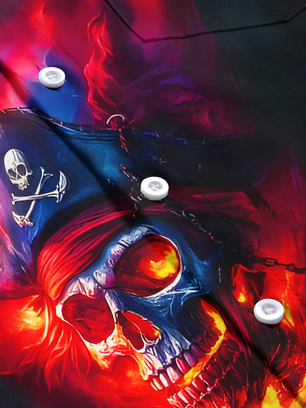 Men's dark abstract skull anchor print short sleeve shirt flat lay