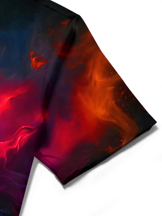 Men's dark abstract skull anchor print short sleeve shirt detailed fabric texture close-up