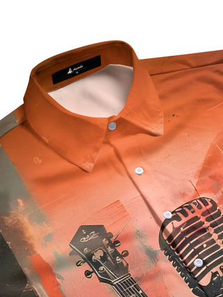 men's guitar print short sleeve flat lay shirt
