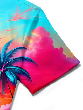 Men's tropical palm tree print short sleeve shirt lifestyle beach vacation