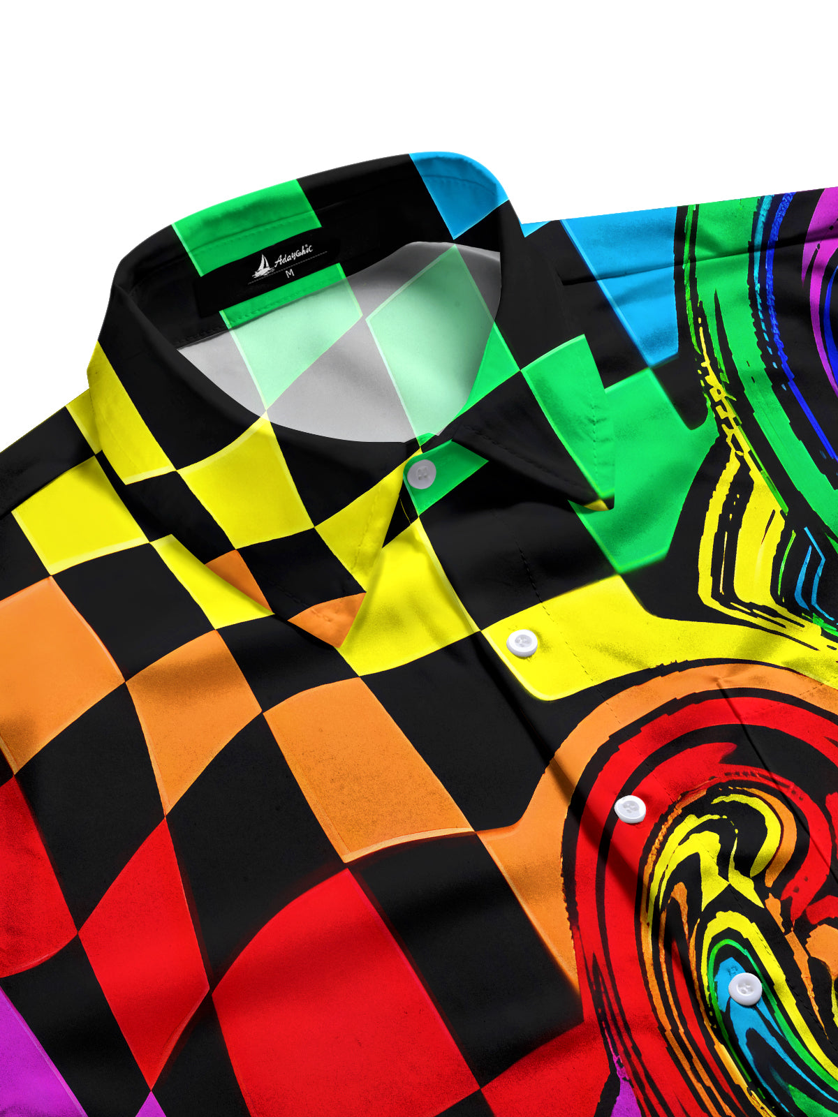 Hawaiian Rainbow Swirl Lattice Geometry Men's Pocket Short Sleeve Shirts