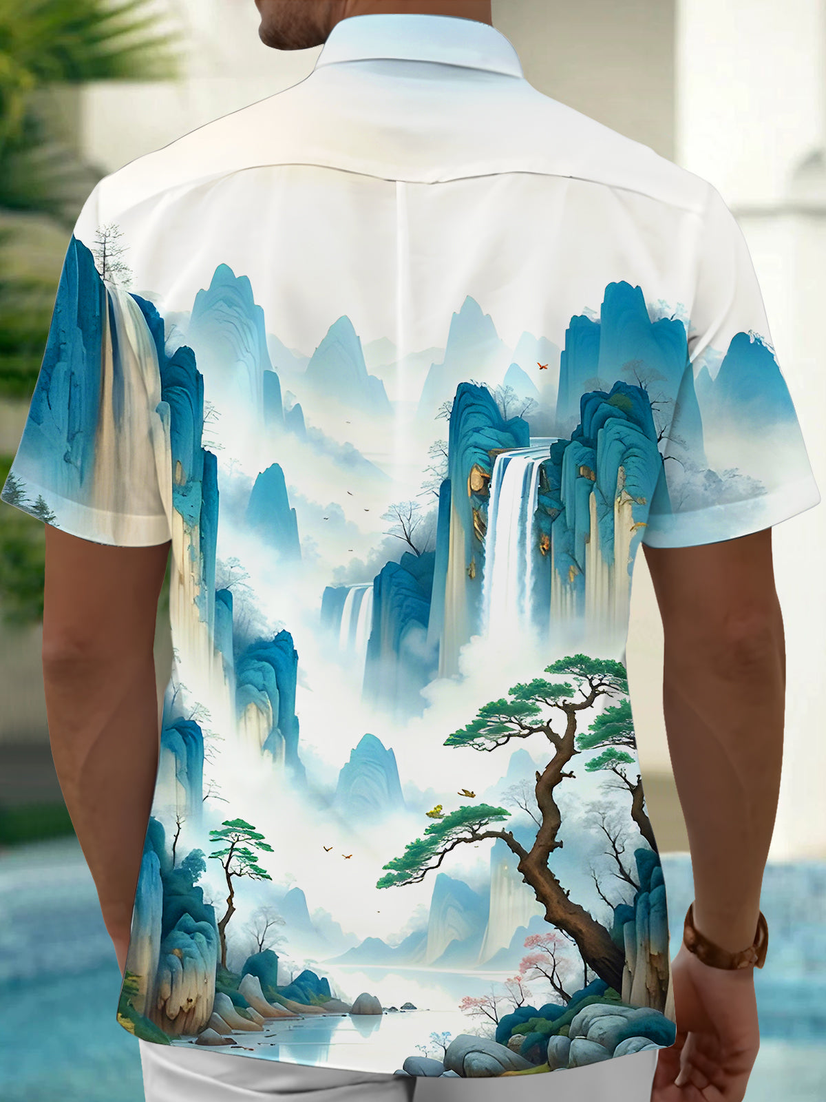 Landscape Painting Men's Pocket Short Sleeve Shirts