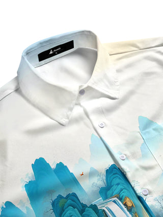 men's art print short sleeve flat lay shirt