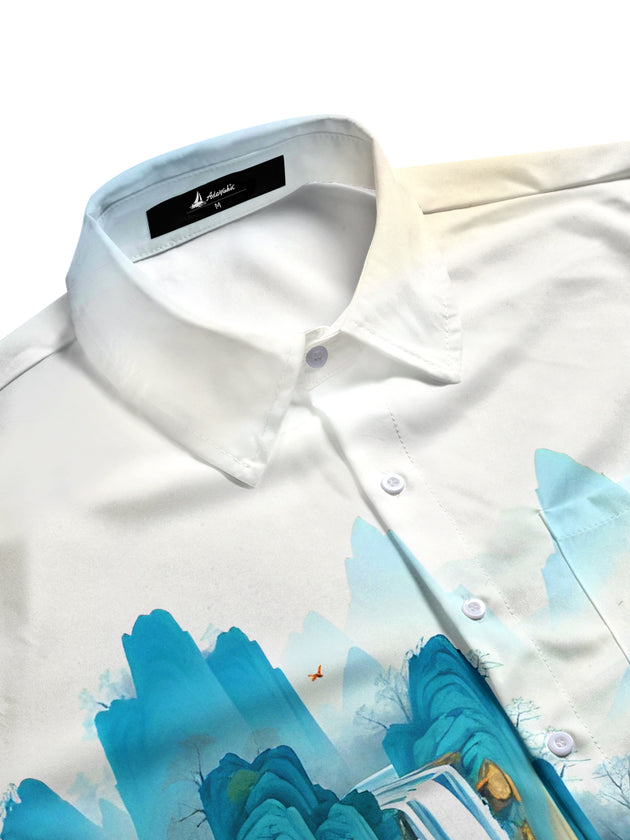 men's art print short sleeve flat lay shirt