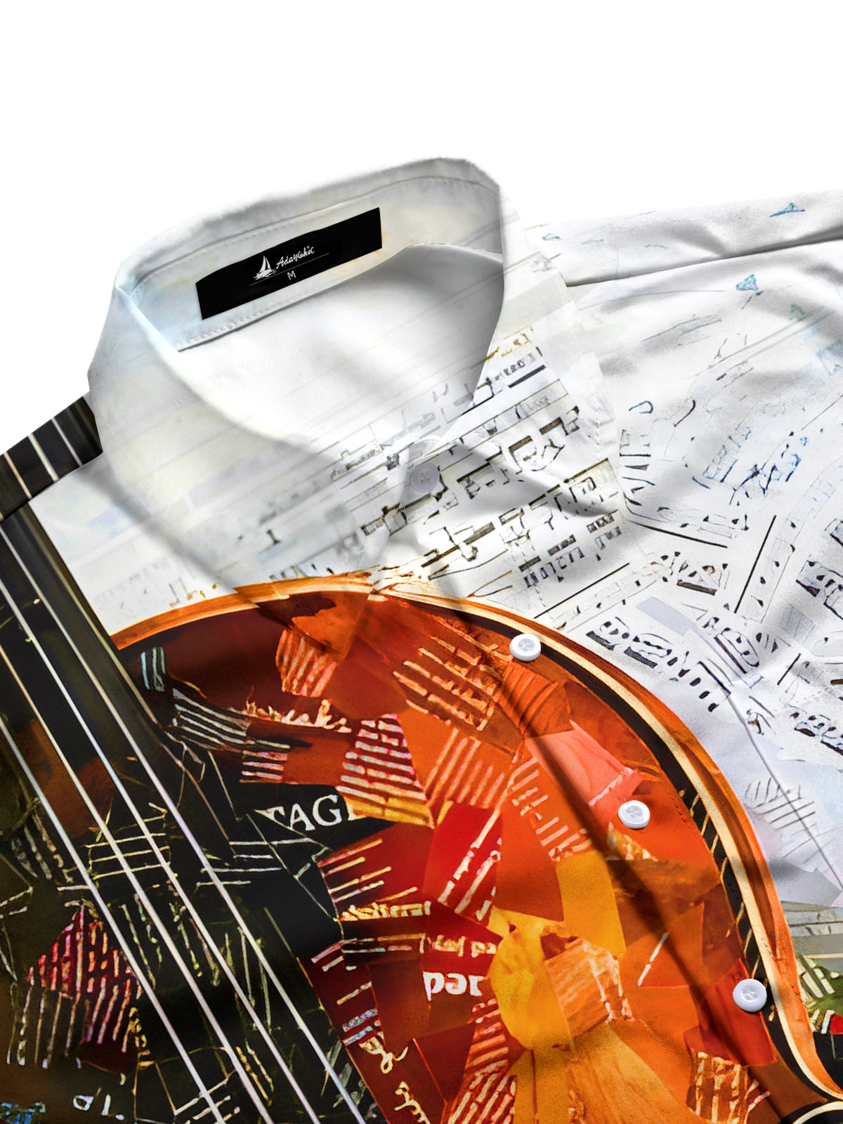 Gradient Colorblock Music Notes Violin Men's Pocket Short Sleeve Shirts