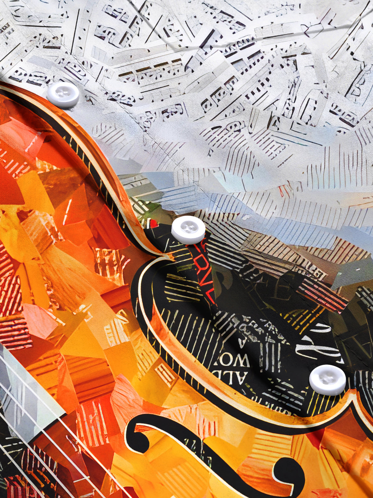 Gradient Colorblock Music Notes Violin Men's Pocket Short Sleeve Shirts