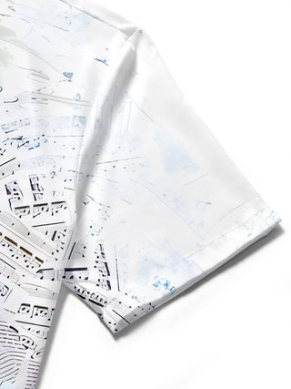 Men's gradient colorblock music notes violin pocket short sleeve shirt close-up detail