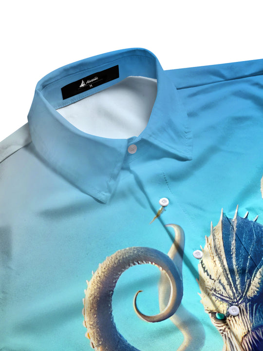 Men's wave print short sleeve shirt side view