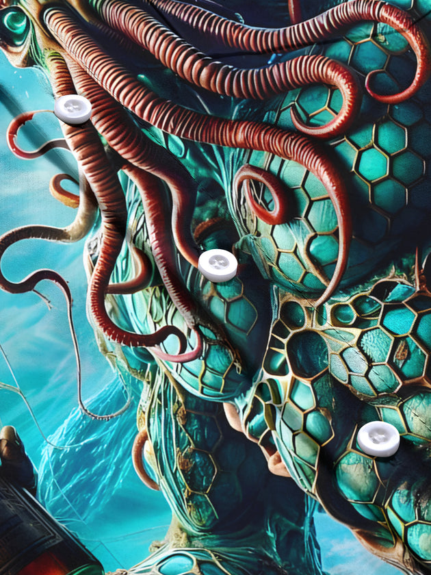 men's octopus print short sleeve flat lay shirt
