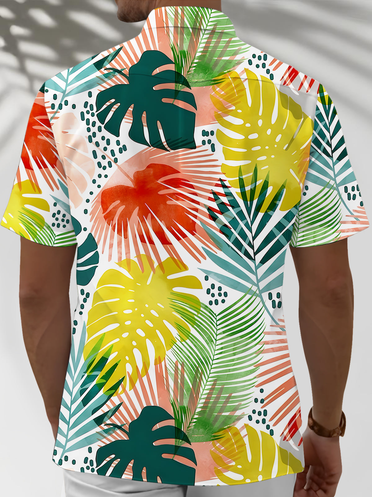 Hawaiian Leaf Print Men's Pocket Short Sleeve Shirts