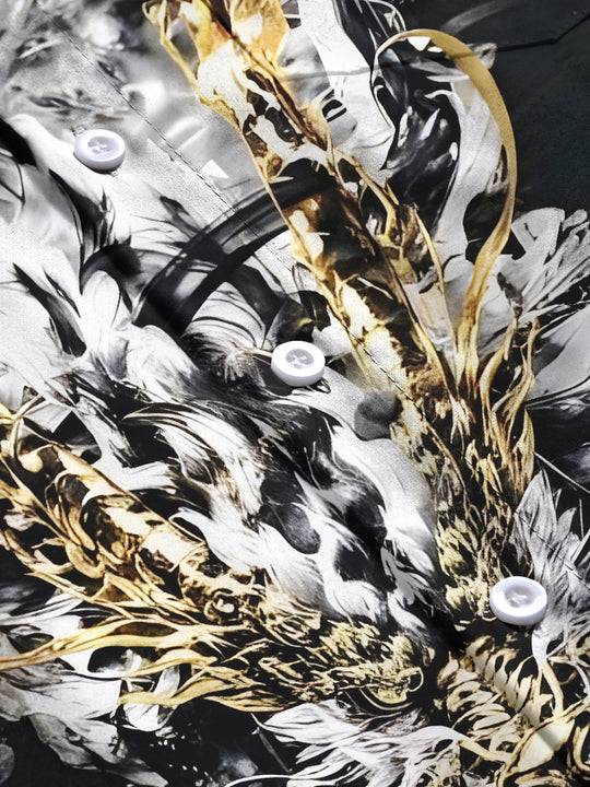 men's dragon print shirt close-up short sleeve