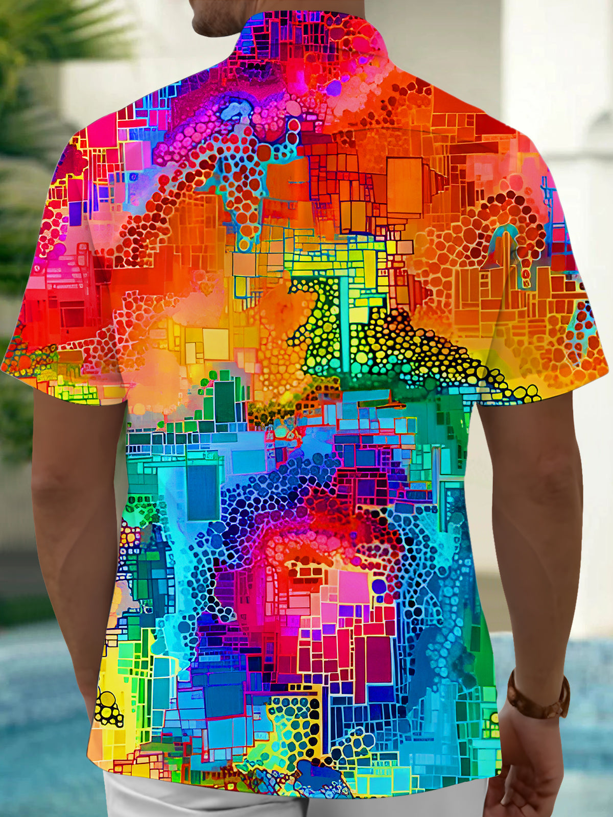 Tie Dye Colorful Geometric Men's Pocket Short Sleeve Shirts