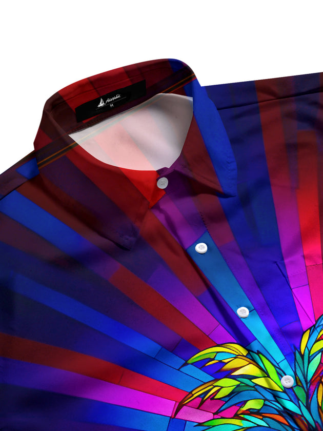 Men's aloha tropical coconut tree short sleeve shirt side view