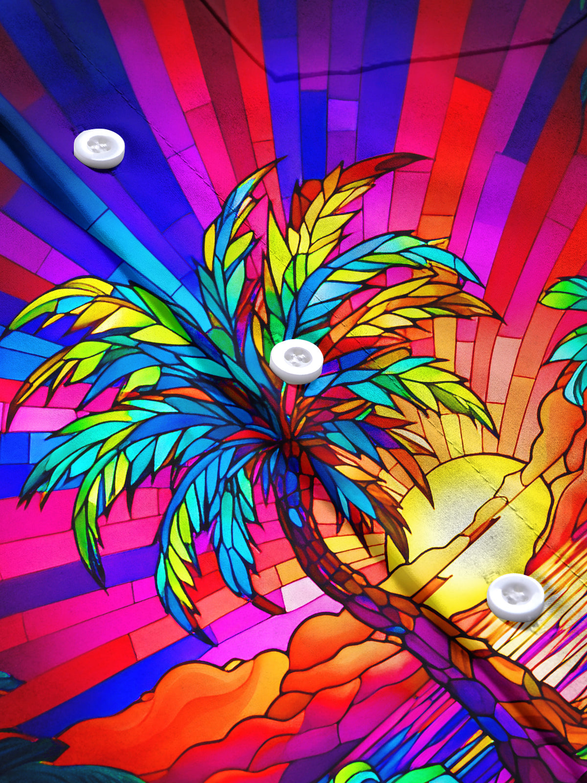 Hawaiian Coconut Tree Sunset Men's Pocket Short Sleeve Shirts