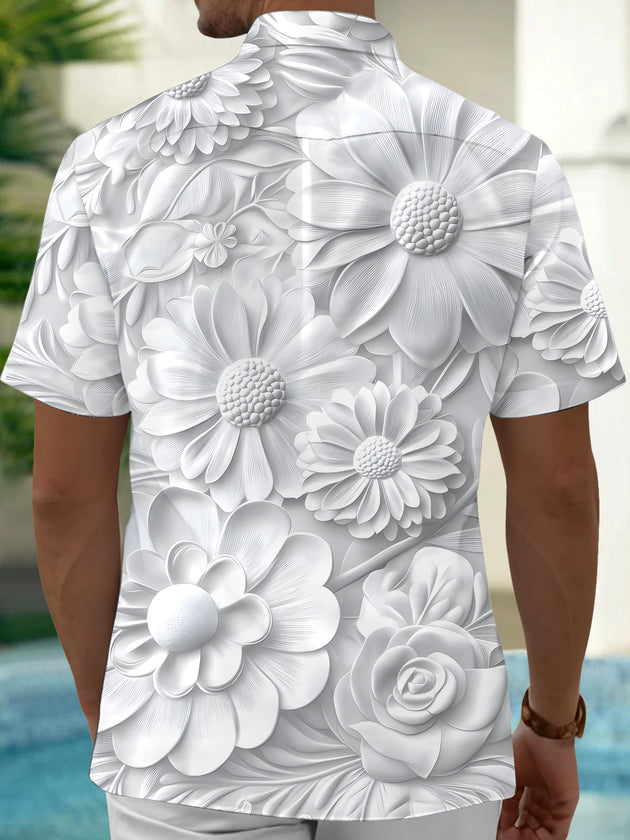Men's Floral Print Pocket Short Sleeve Shirt Back View