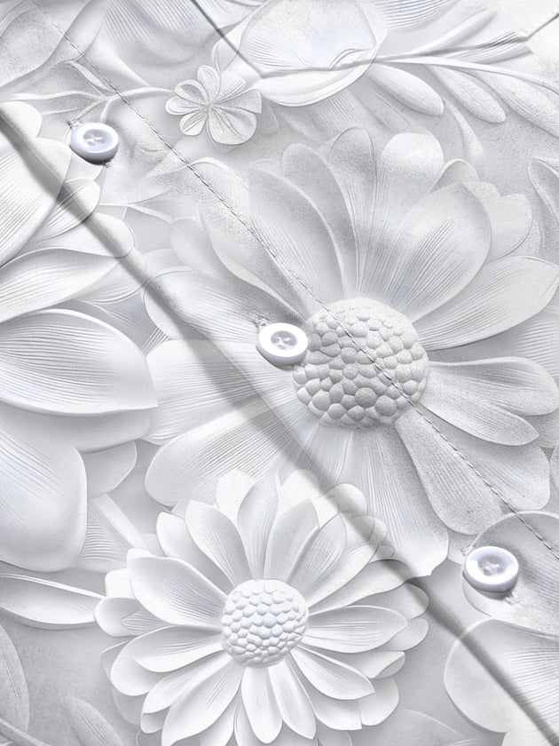 Men's floral pattern short sleeve shirt flat lay detail view