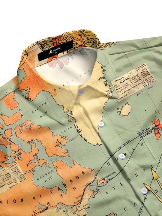 men's world map pattern shirt side view