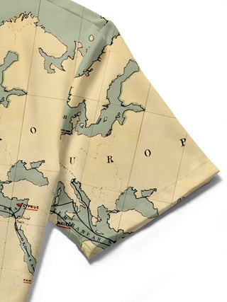 men's map print shirt close-up short sleeve