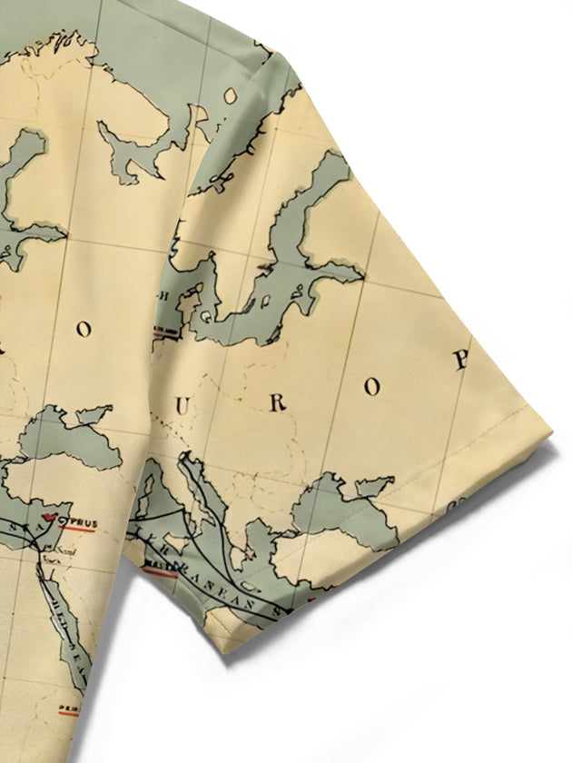 men's map print shirt close-up short sleeve