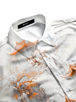 Men's short sleeve botanical print shirt side view
