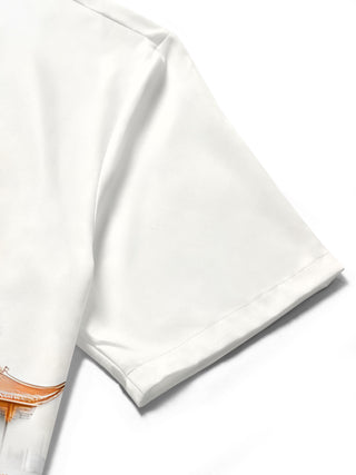 Men's floral print short sleeve shirt close-up detail view