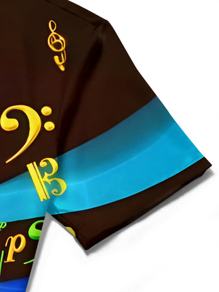 men's music print shirt close-up short sleeve