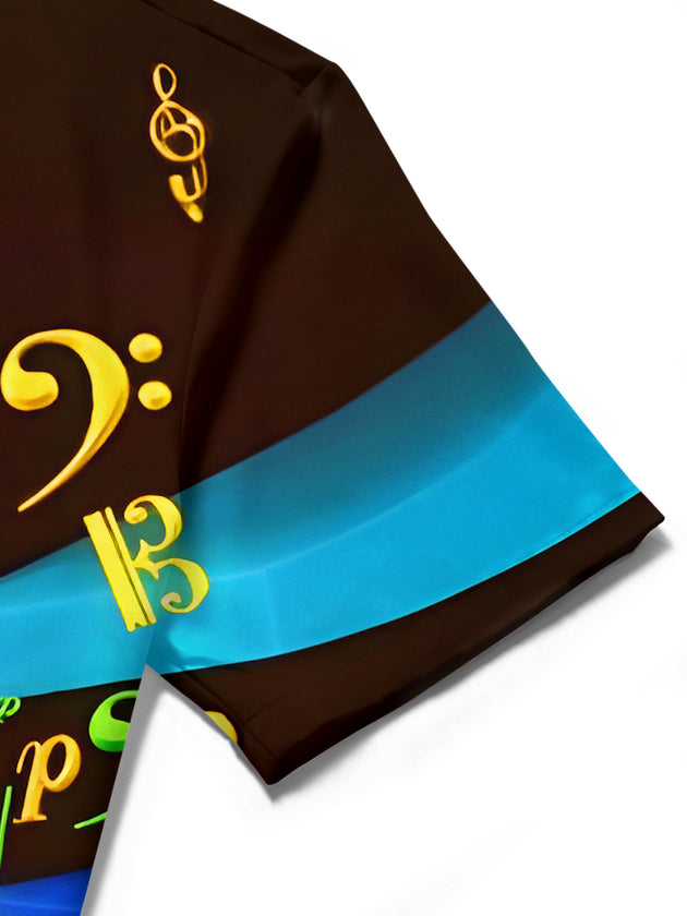 men's music print shirt close-up short sleeve