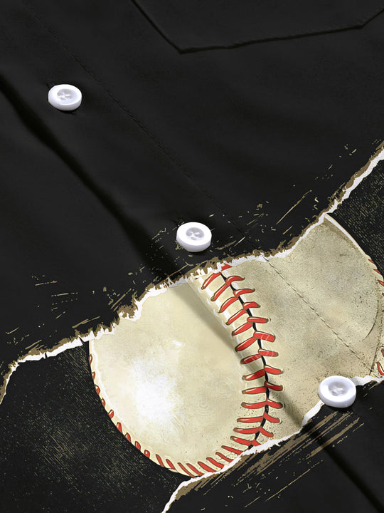 Baseball Print Men's Pocket Short Sleeve Shirts