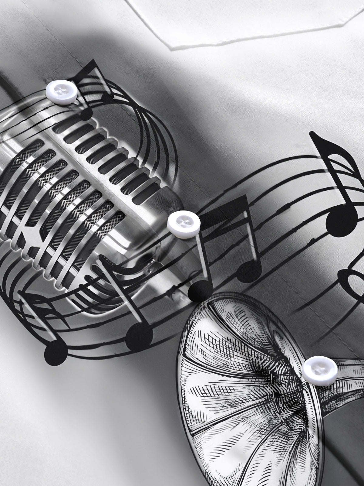 Gramophone Microphone Note Print Men's Pocket Short Sleeve Shirts