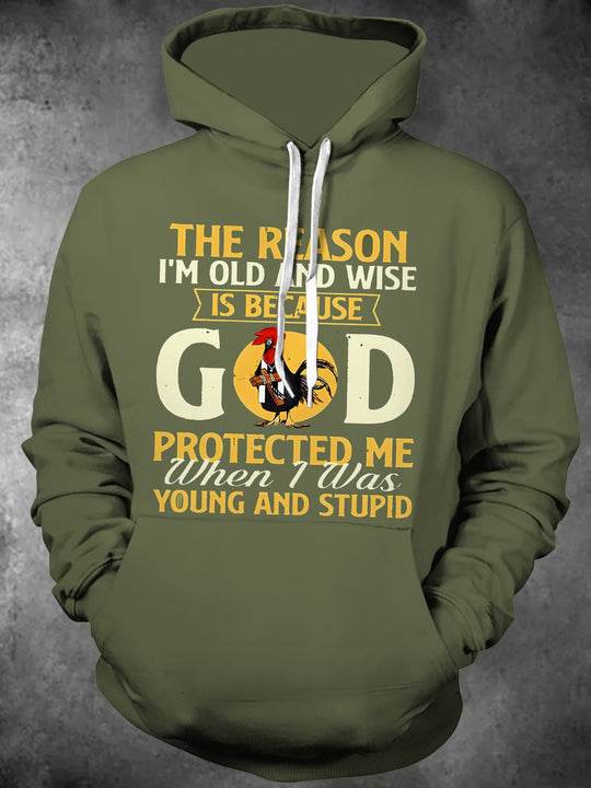 Men's funny words long sleeve pullover hoodie front view