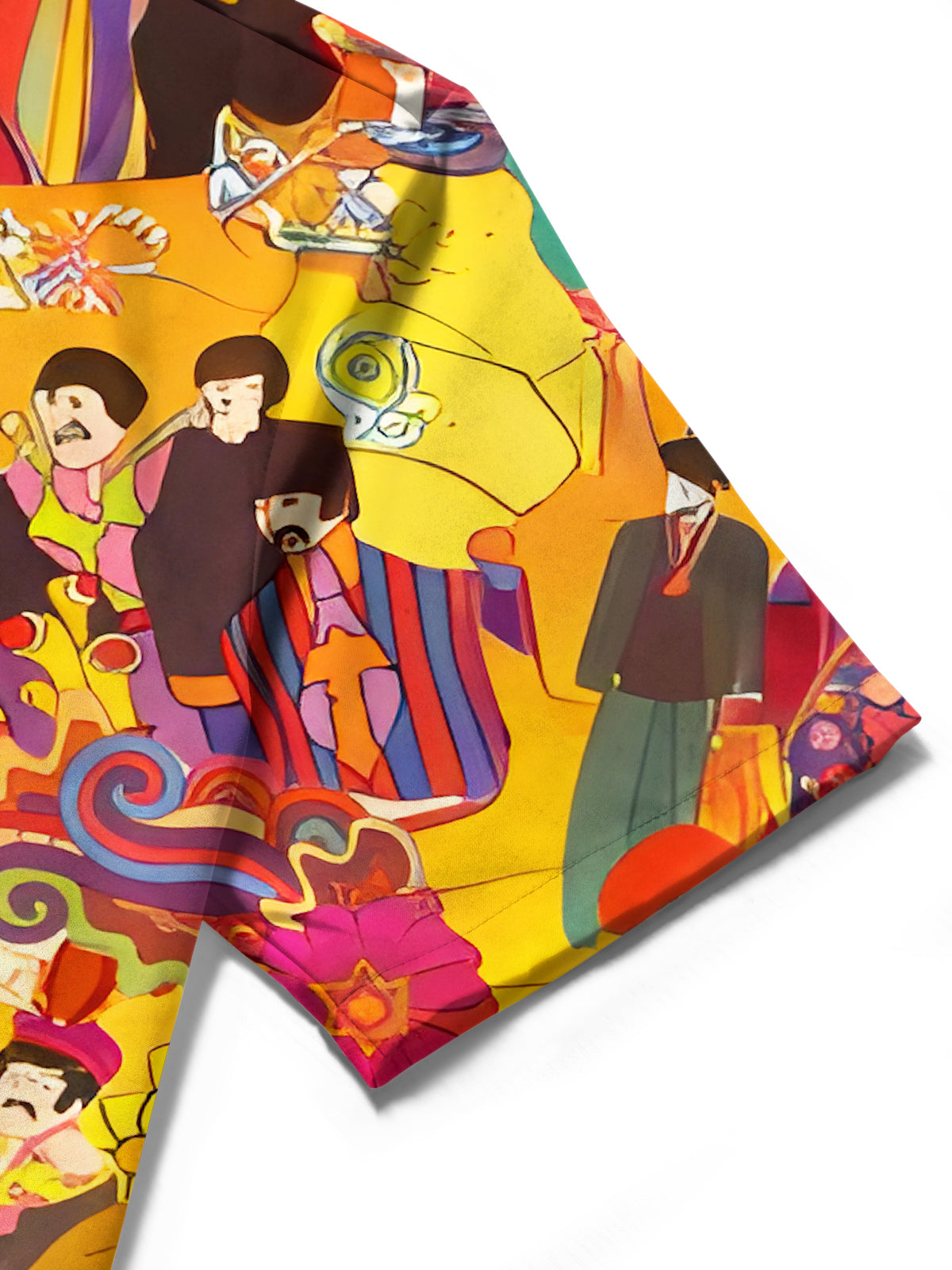 Men's short sleeve shirt close-up detail of music print pocket design