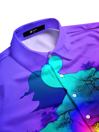 Men's artistic rainbow lake view short sleeve shirt side view