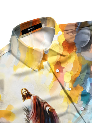 men's graphic art shirt side view