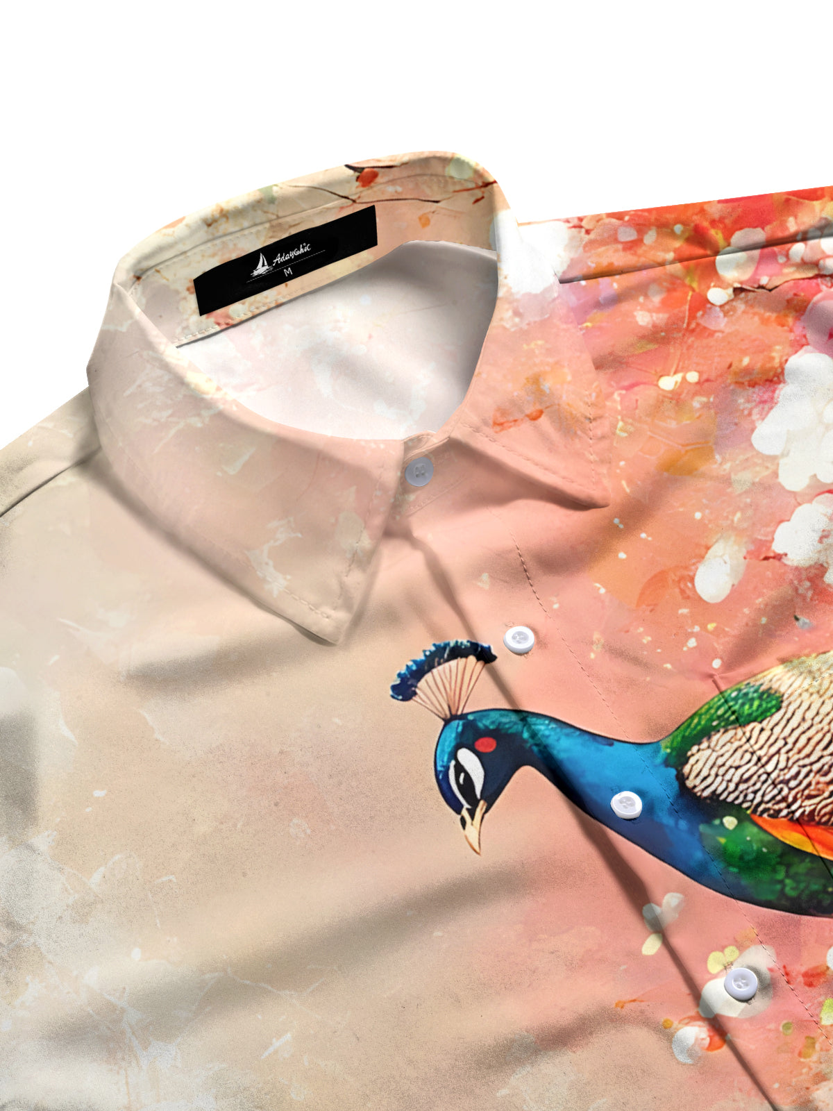Peacock Floral Print Men's Pocket Short Sleeve Shirts
