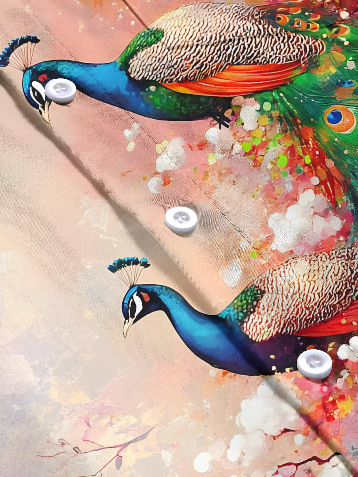 Peacock Floral Print Men's Pocket Short Sleeve Shirts