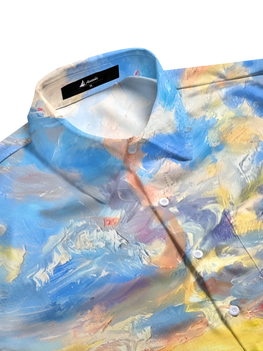 men's graphic art shirt side view