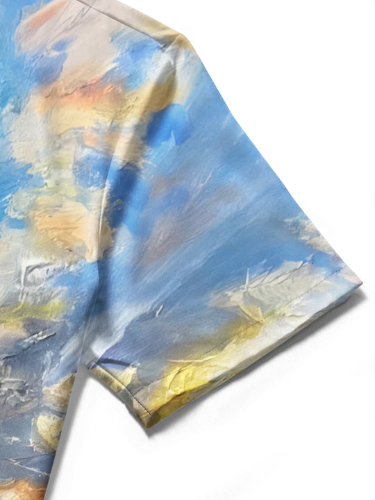 men's art print shirt close-up short sleeve