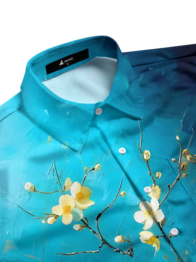 men's floral short sleeve flat lay shirt