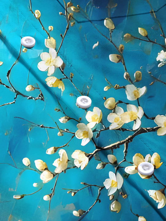 Men's floral short sleeve shirt close-up detail view