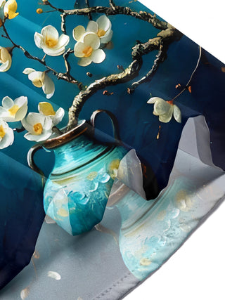Men's floral short sleeve shirt worn on a sunny day