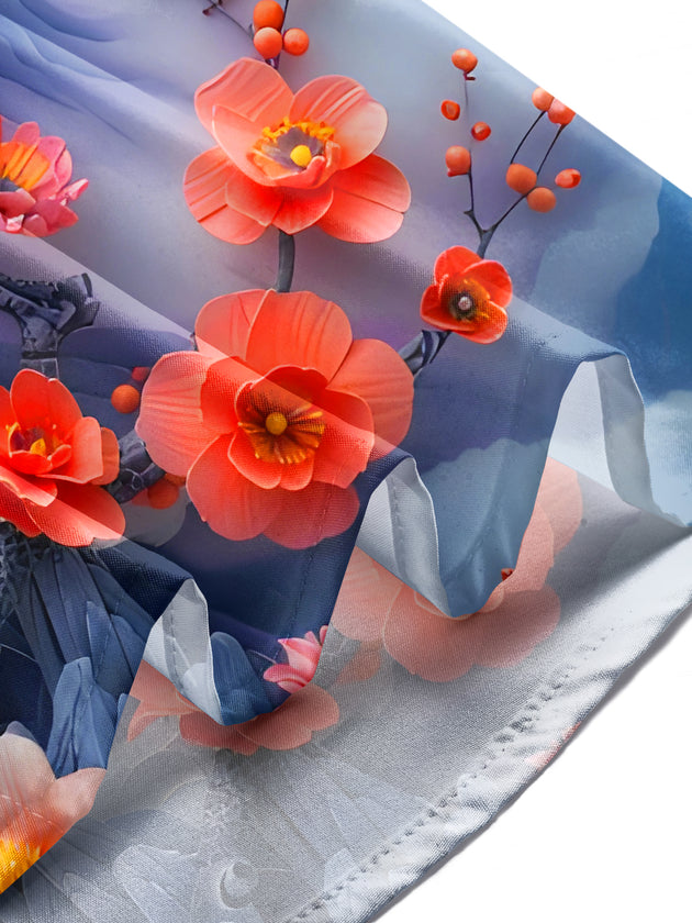 Men wearing floral landscape short sleeve shirt outdoor lifestyle view