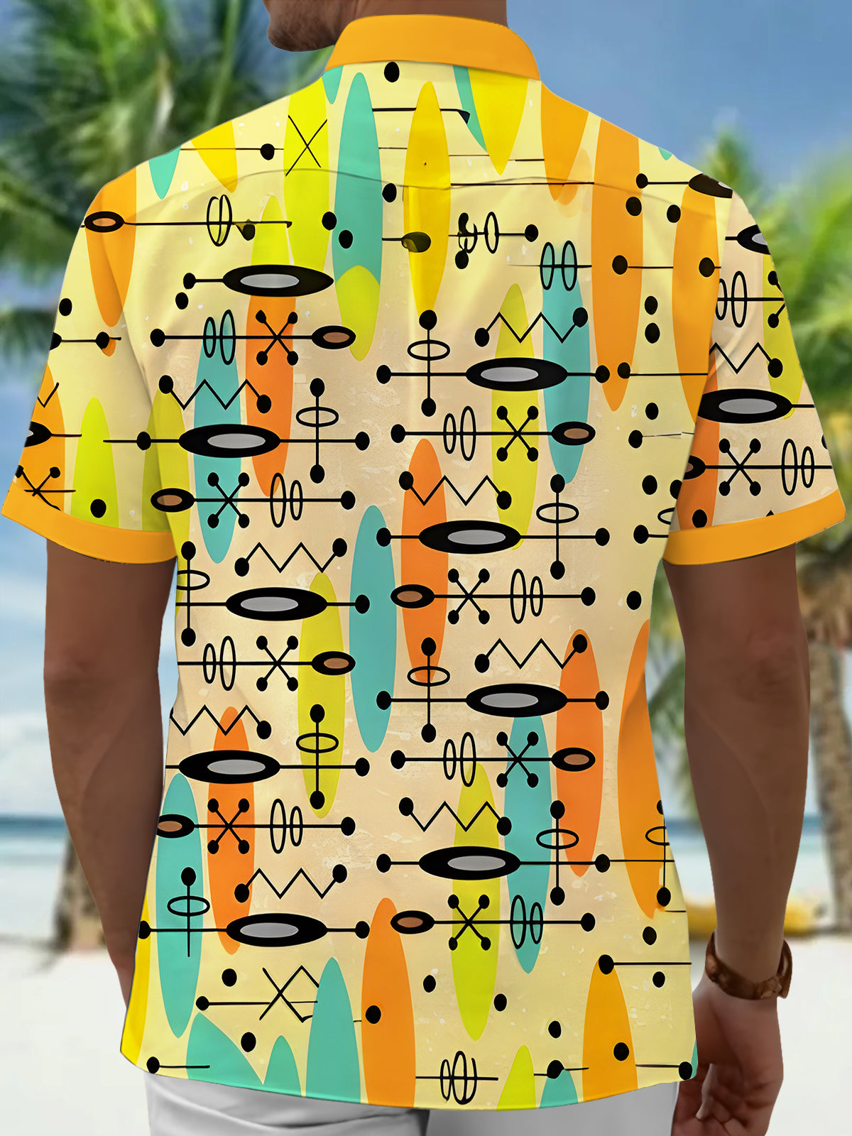 Dots Lines Color Blocks Geometry Men's Pocket Short Sleeve Shirts