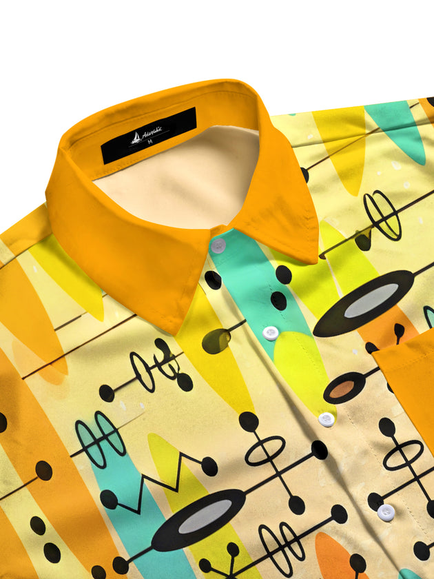Men's color block dots lines geometry pocket short sleeve shirt flat lay