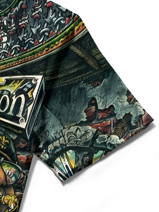 men's music print shirt close-up short sleeve
