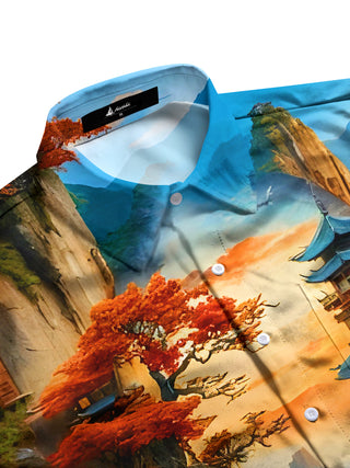 Men's flower print half sleeve shirt side view