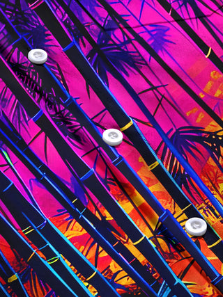 Men's bamboo forest pattern pocket short sleeve shirt close-up detail view emphasizing fabric texture